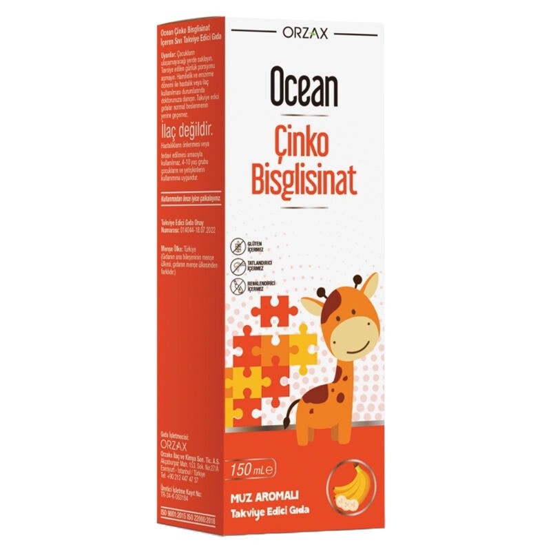 Orzax Ocean Çinko Bisglisinat 150 ml - Muz Aromalı (4-10 yaş grubu çocuklar için uygundur)