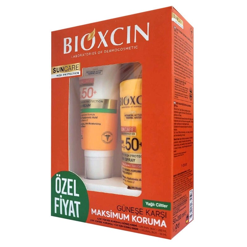 Bioxcin Güneşe Karşı Maksimum Koruma Seti Yağlı Ciltler 200ml Güneş kremi + 50 ml güneş Spreyi <SU BAZLIDIR>