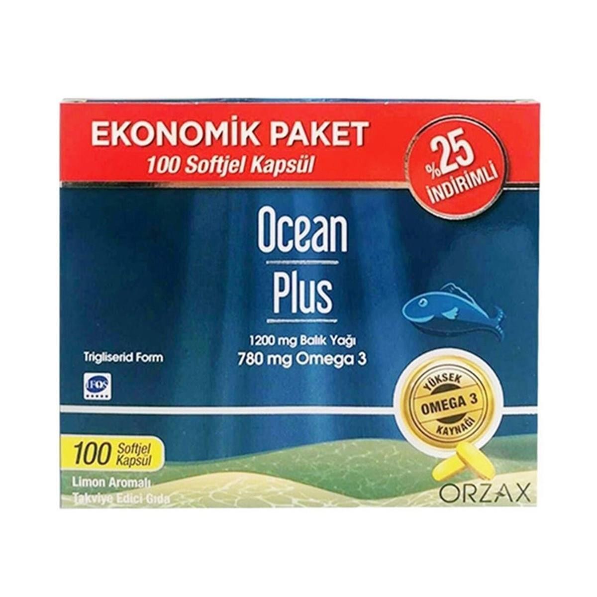 Orzax Ocean Plus Limon Aromalı Takviye Edici 100 Kapsül | Ekonomik Paket