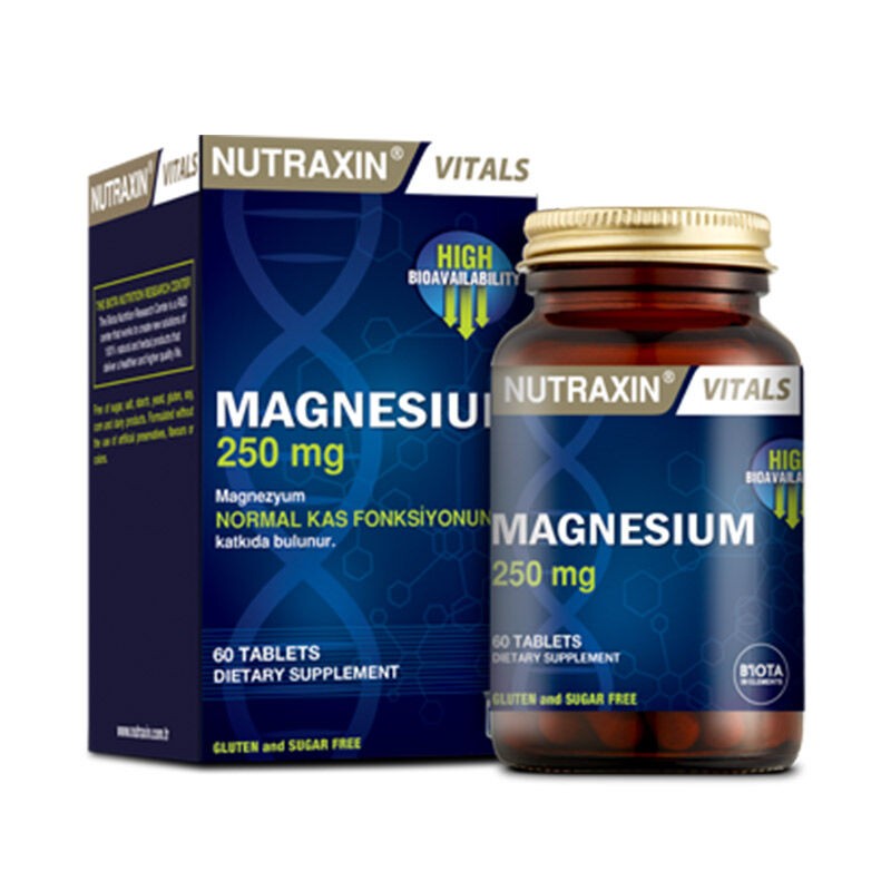 Nutraxin Magnezyum 250 mg Takviye Edici Gıda 60 Tablet 