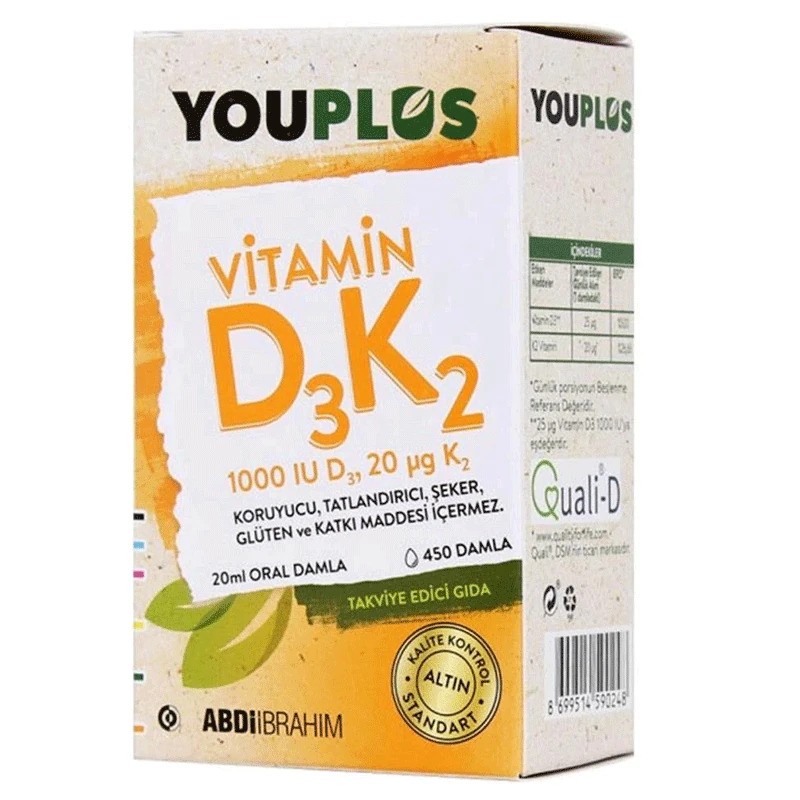 Youplus Vitamin D3 K2 1000 IU, 20 ML Oral Damla - Abdi İbrahim SKT 31/03/25