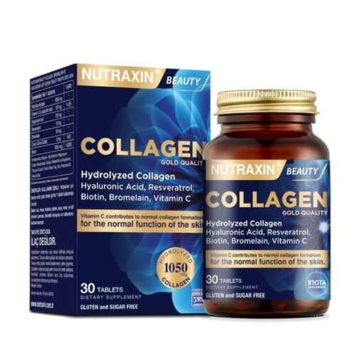 Nutraxin Collagen Beauty (Hidrolize Kolajen) Takviye Edici Gıda 30 Tablet (C vitamini, Biotin Bromelain)