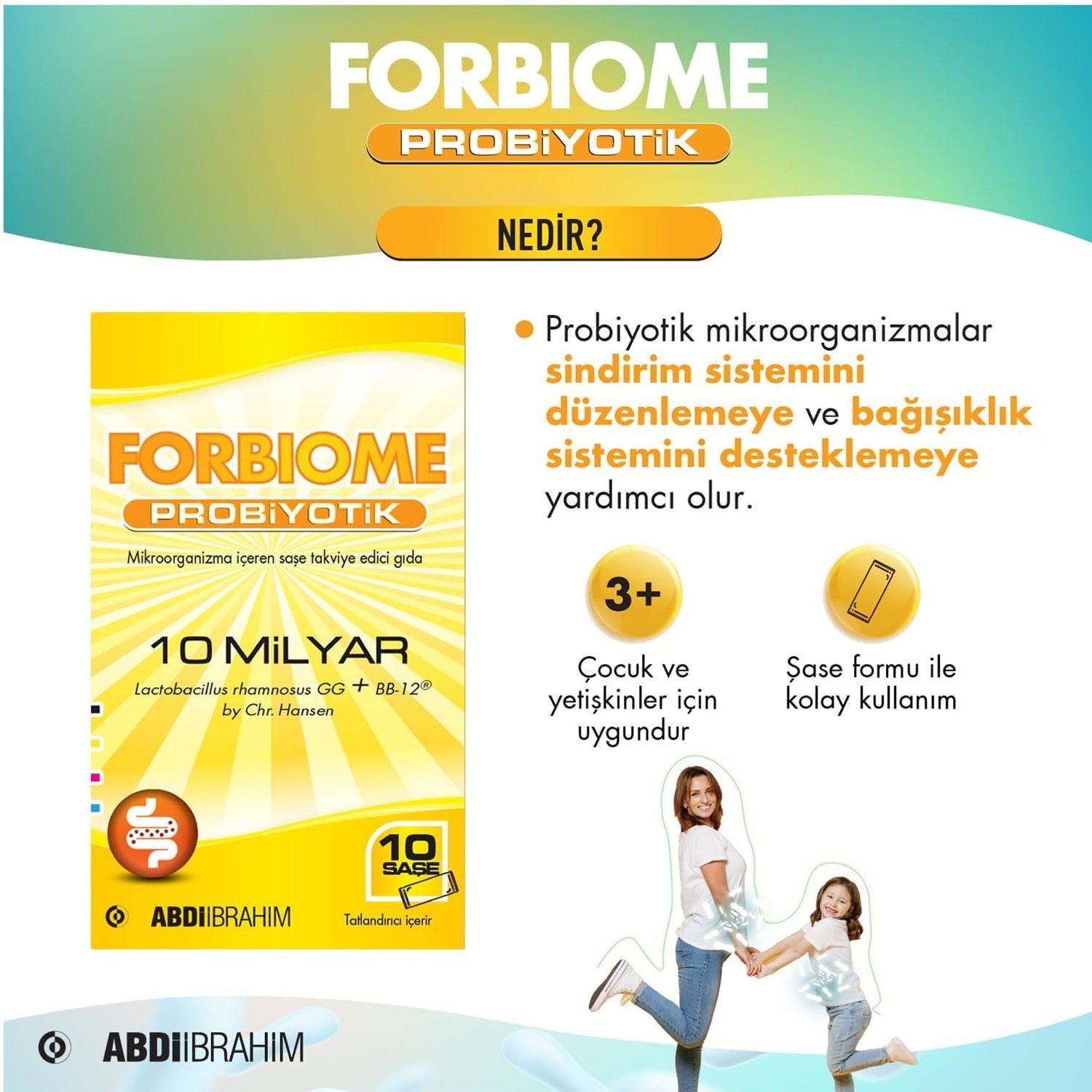 Forbiome Probiyotik 10 Saşe Çocuk ve Yetişkinler İçin  (sindirim sistemini düzenlemeye ve bağışıklık sistemini desteklemeye yardımcı olur)