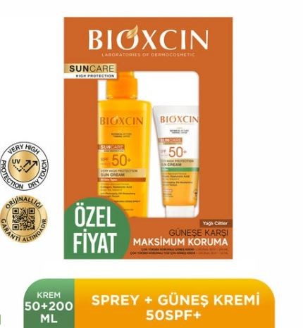 Bioxcin Güneşe Karşı Maksimum Koruma Seti Yağlı Ciltler 200ml Güneş kremi + 50 ml güneş Spreyi <SU BAZLIDIR>