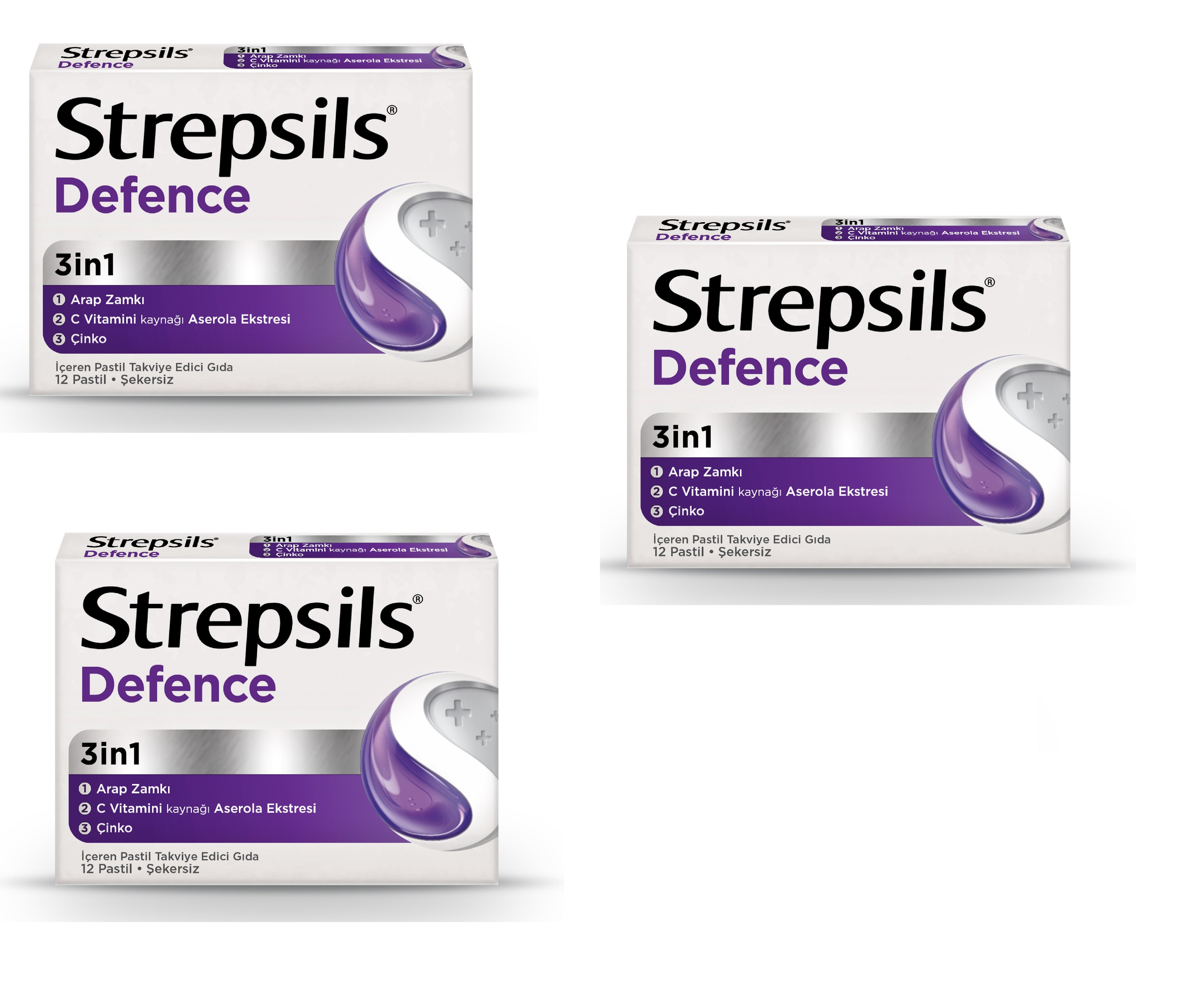 Strepsils Defence Takviye Edici Gıda 12 Pastil Avantajlı paket 3 kutu