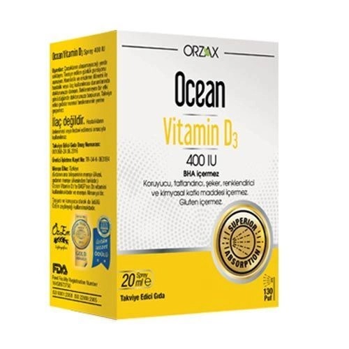 Orzax Ocean Vitamin D3 400 IU Sprey 20ml (Bebekler için uygundur.)