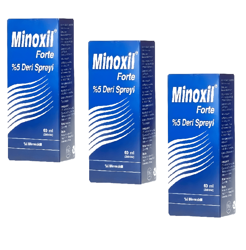 Minoxil Forte %5 Deri Spreyi, Çözelti 60 ml 3 kutu Avantajlı Paket KARGO BEDAVA