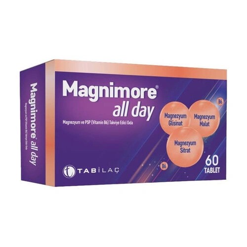 Magnimore All Day Magnezyum ve P5P (Vitamin B6) Takviye Edici Gıda 60 Tablet