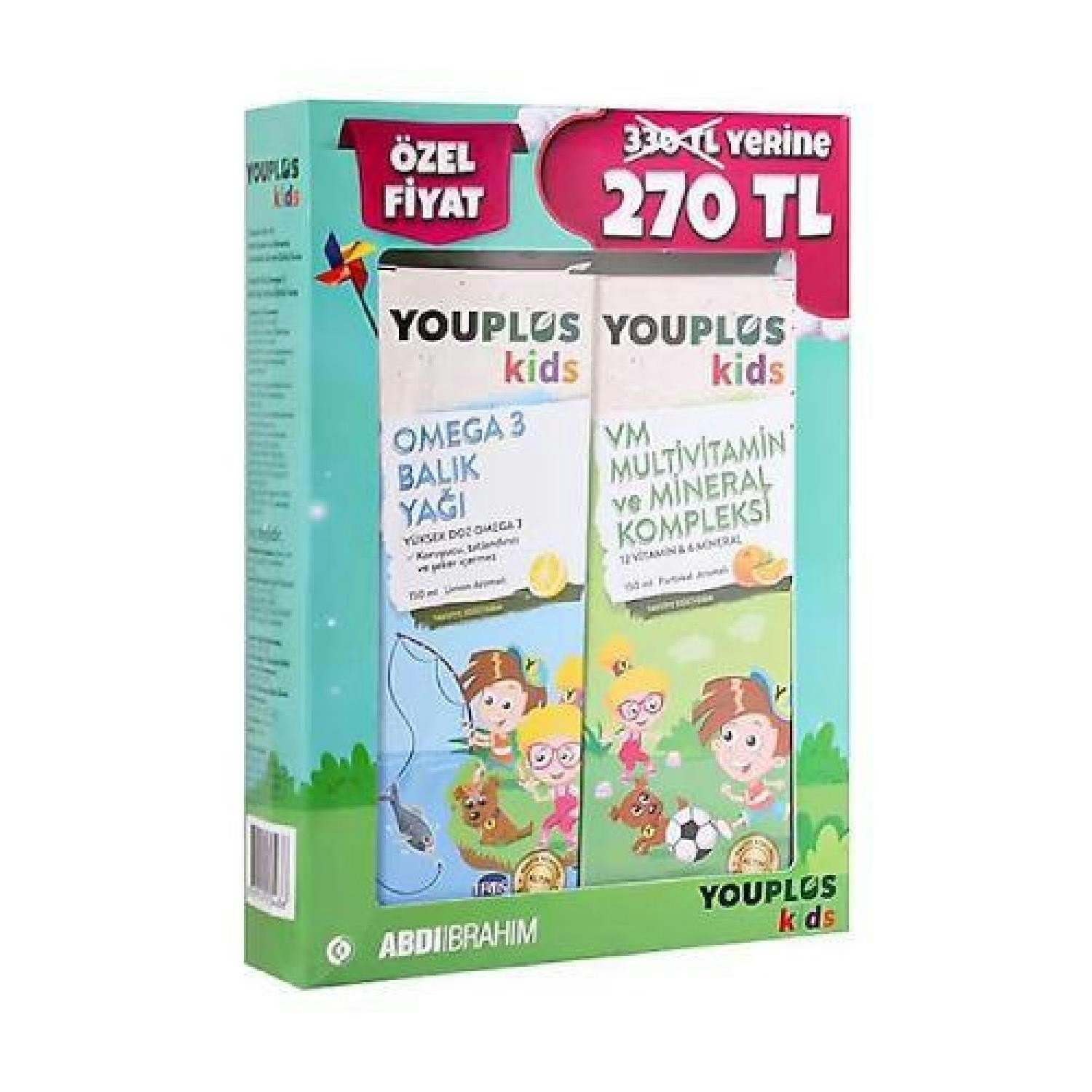 Youplus Kids Omega 3 Balık Yağı 150 ml + Kids Multivitamin 150 ml