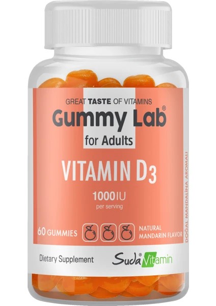 Suda Vitamin Gummy Lab Vitamin D3 For Adults Mandalin Aromalı 60 Gummies