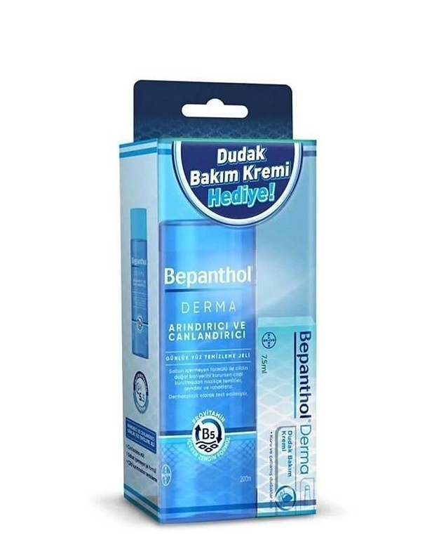 Bepanthol Derma Arındırıcı ve Canlandırıcı Yüz Temizleme Jeli 200 ml + Dudak Bakım Kremi 7.5 ml