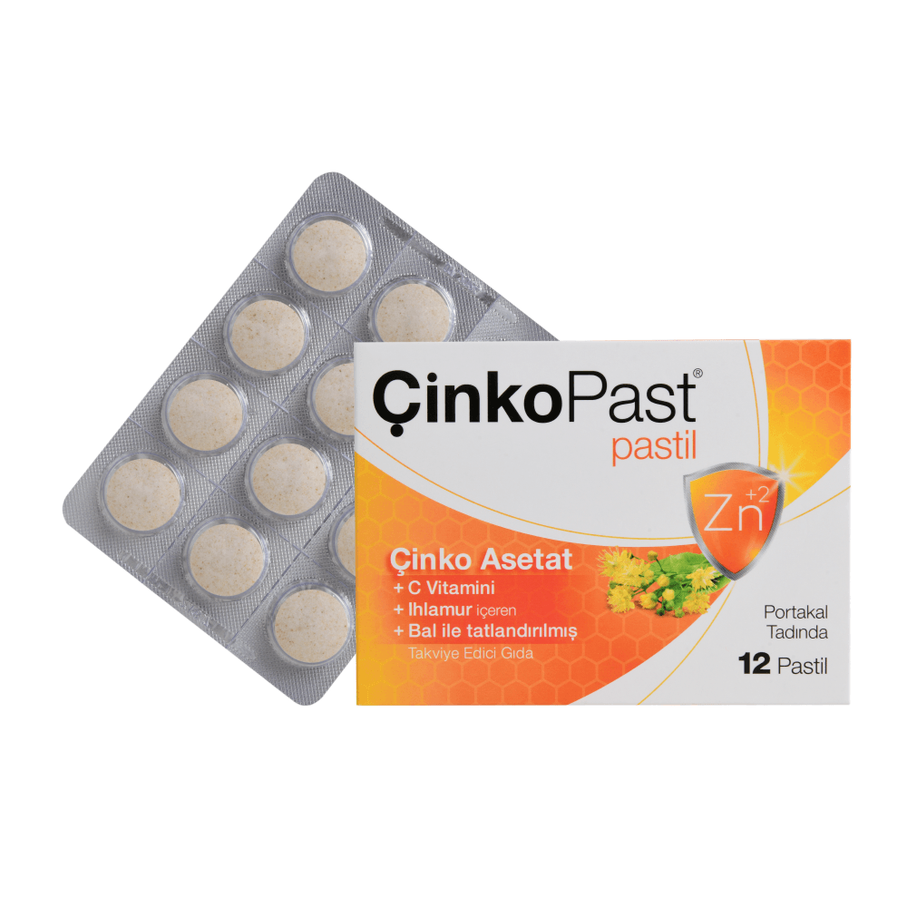 Çinkopast Pastil Portakal Tadında Çinko Asetat, C Vitamini, Ihlamur, Bal ile Tatlandırılmış 12 Adet - Abdi İbrahim