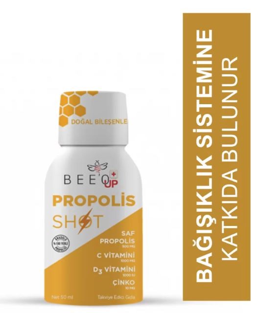 Bee'O Up Propolis, Çinko, D3+C Vitamini Shot Tek kullanımlık 50 ml