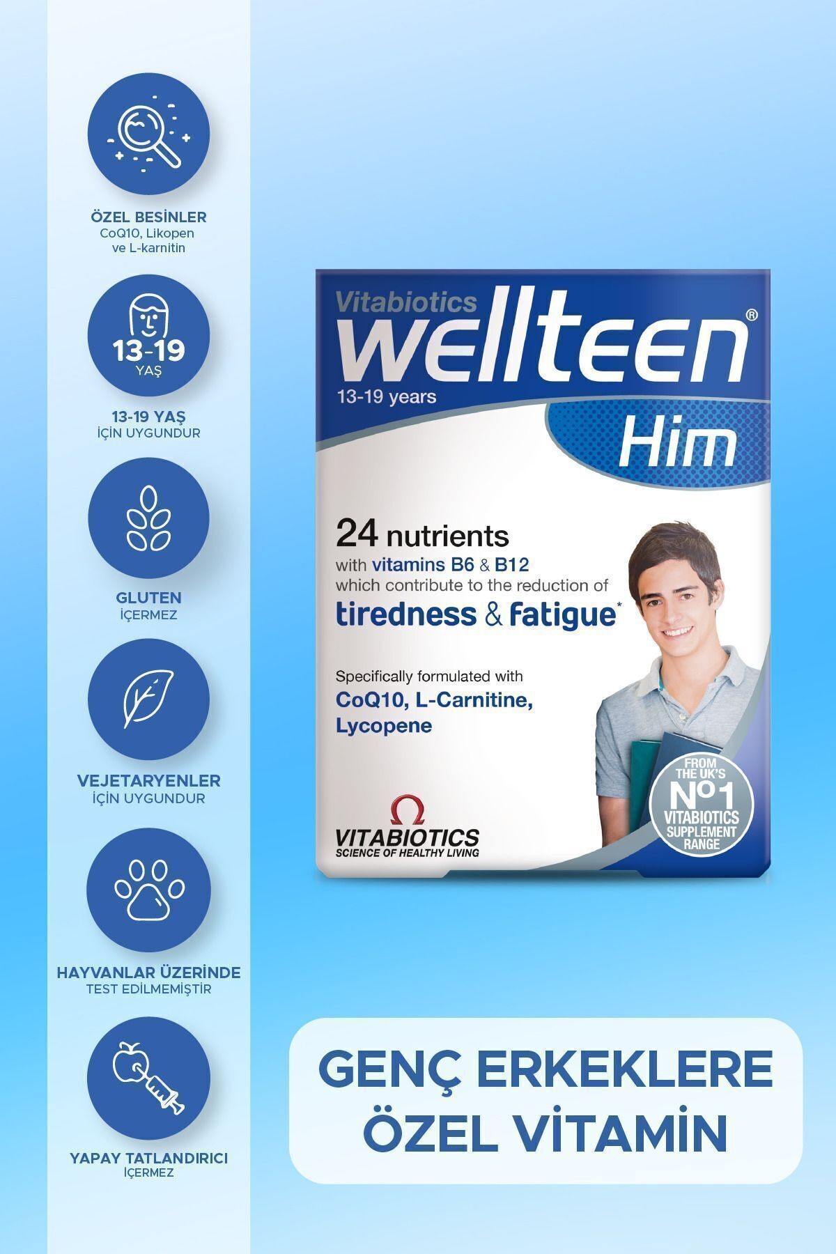 Vitabiotics Wellteen Him 13-19 years 30 Tablets (13-19 Yaş arası erkek bireyler için) (yorgunluk ve bitkinliğin azalmasına katkıda bulunur.)