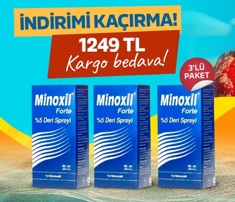 Erkek Paketi Minoxil Forte %5 Deri Spreyi, Çözelti 60 ml 3 kutu Avantajlı Paket