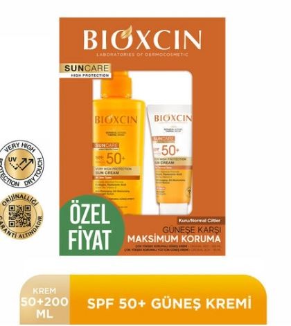 Bioxcin Güneşe Karşı Maksimum Koruma Seti Kuru ve Normal Ciltler 200ml Güneş kremi + 50 ml güneş Spreyi