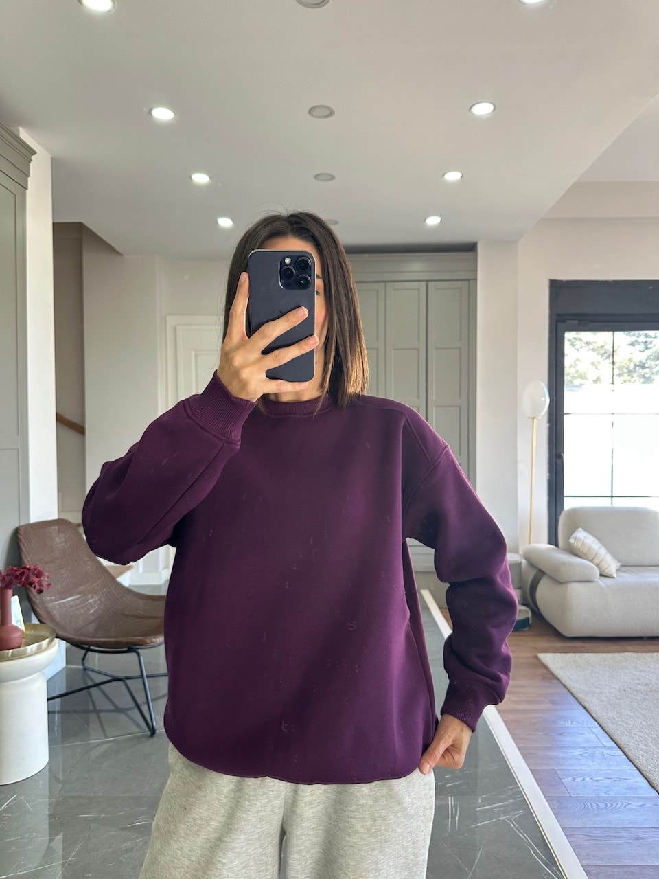 Venüs Şardonlu Sweat - Mürdüm