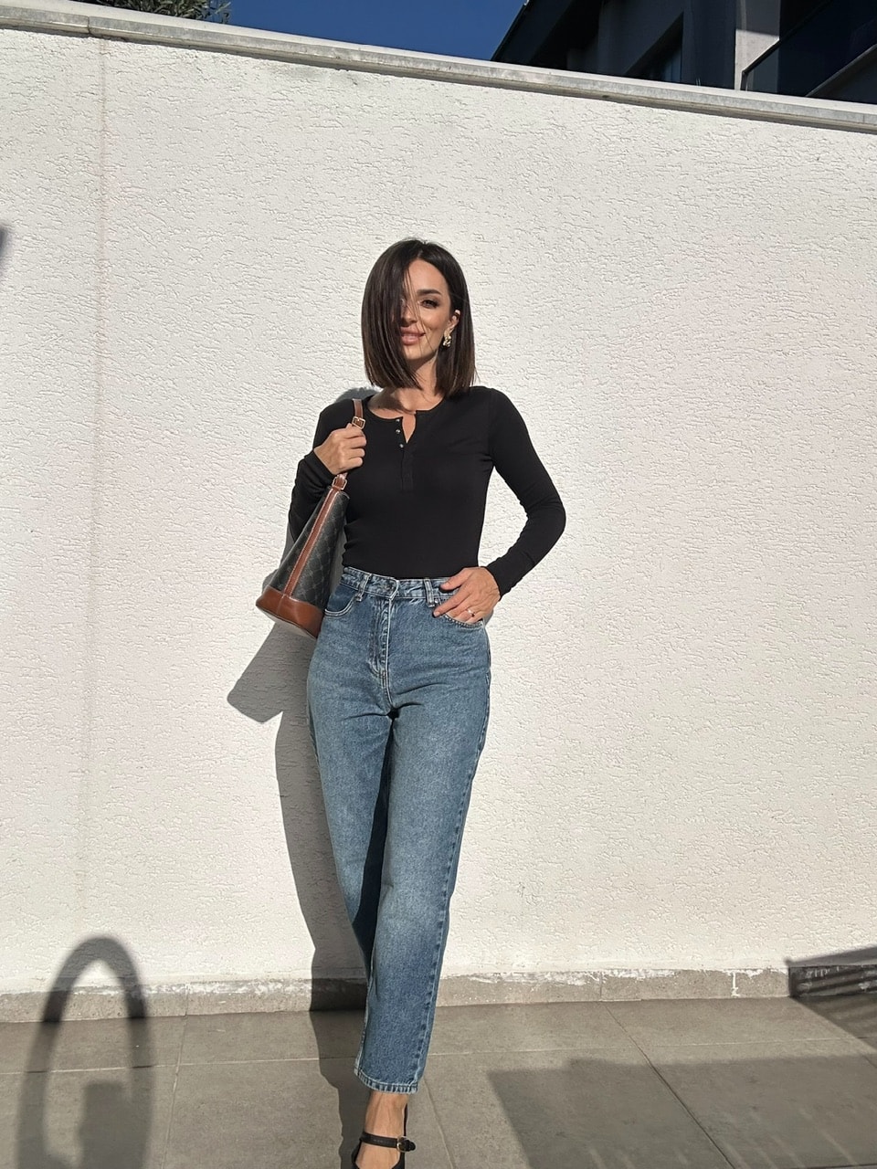 Dilvin Önden Çıtçıtlı Uzun Kollu Body - Siyah