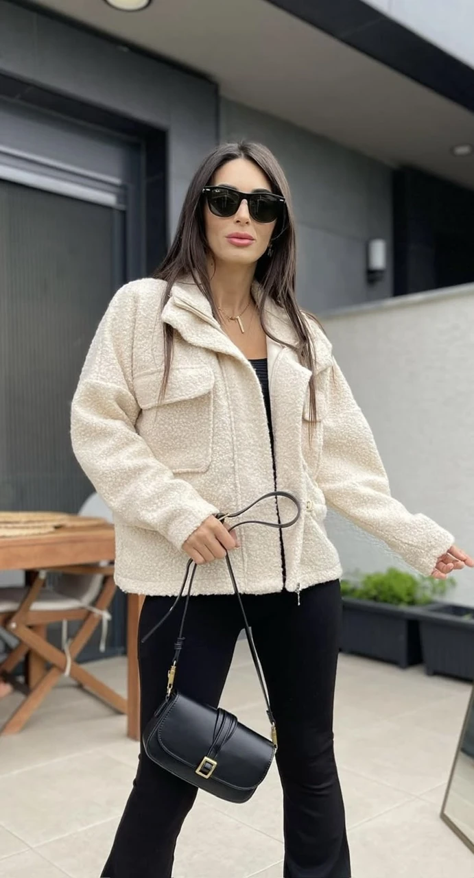 Beli Büzgülü Buklet Kumaş Ceket Kahve