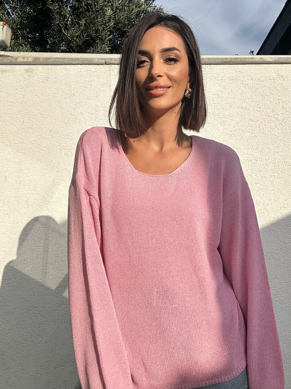 Dilvin Yuvarlak Yaka Triko - Pembe
