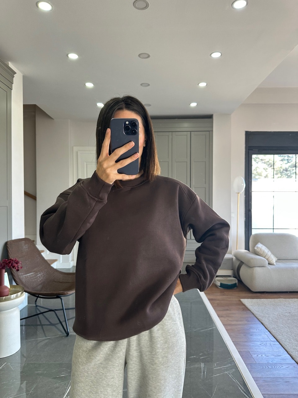 Venüs Şardonlu Sweat - Kahve