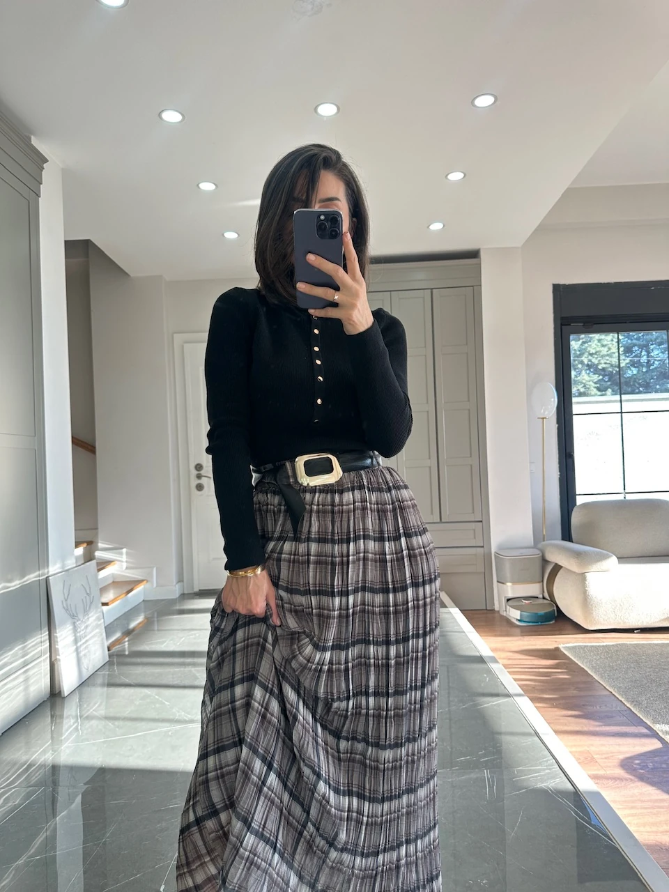 Ekose Desen Kraşlı  Etek 