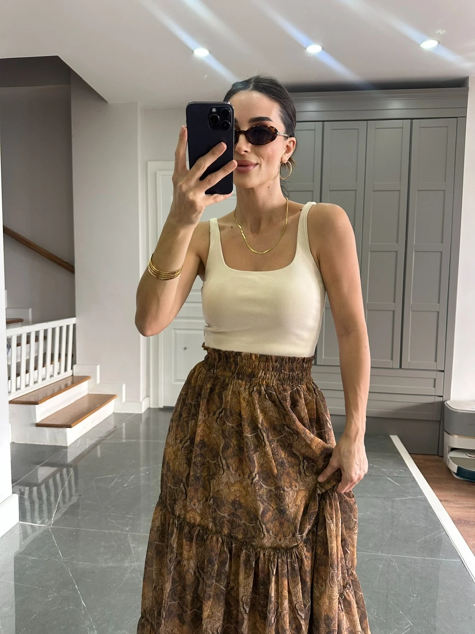 Şifon Beli Lastikli Etek