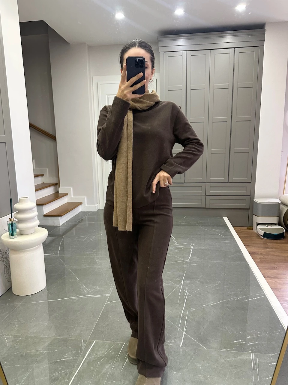 Selanik Kumaş İkili Takım  - Kahve