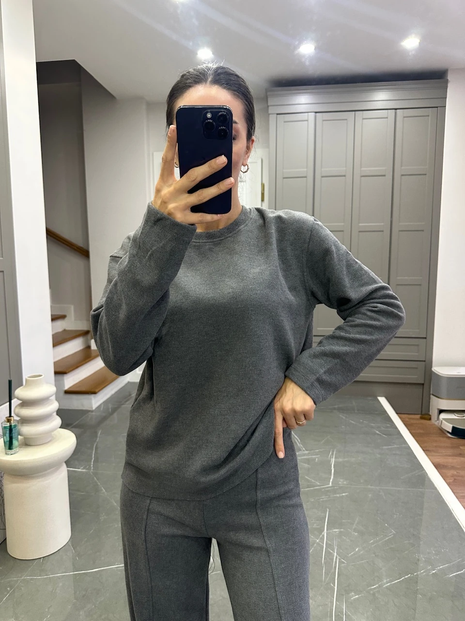 Selanik Kumaş İkili Takım  - Gri