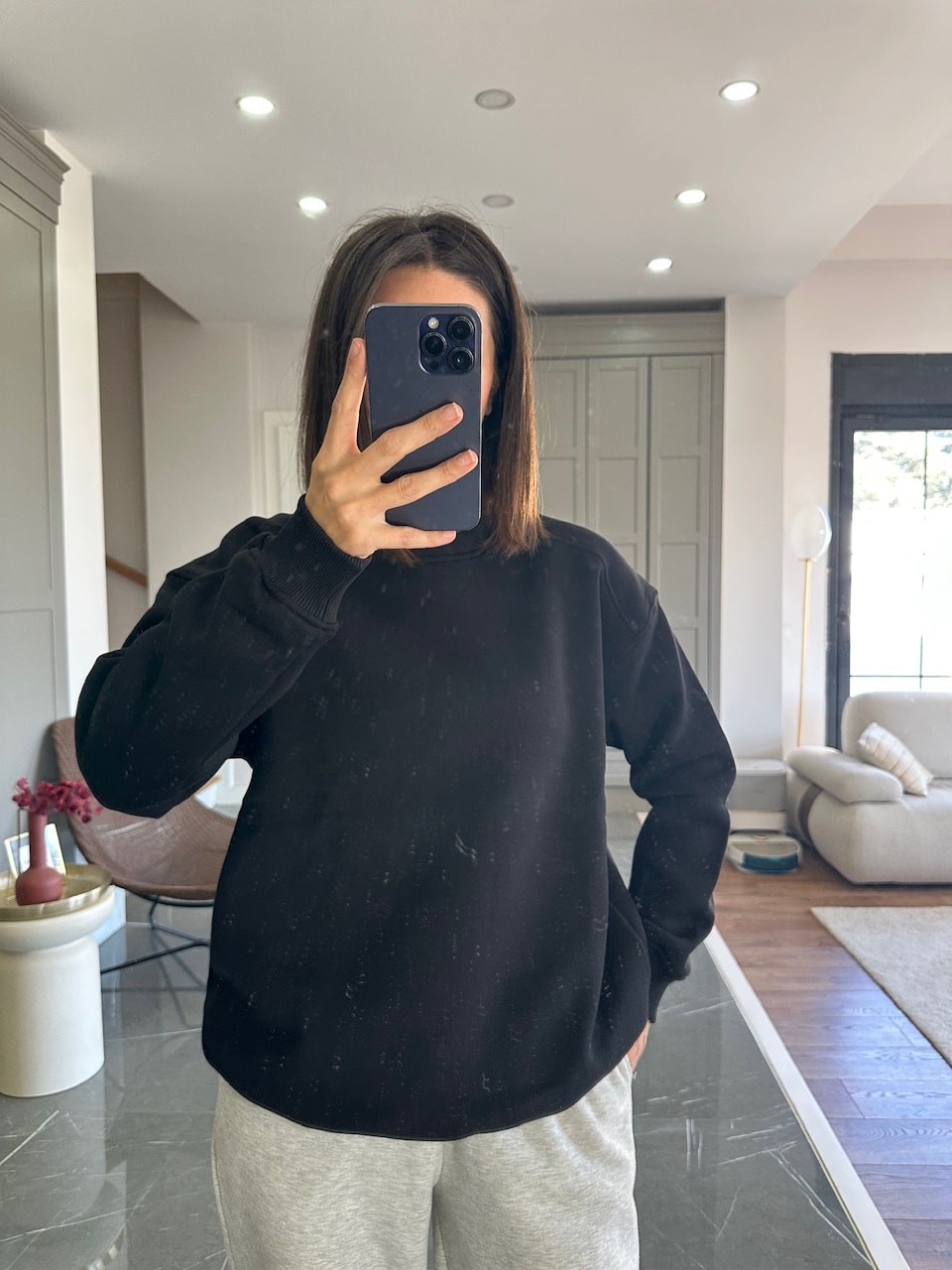 Venüs Şardonlu Sweat - Siyah