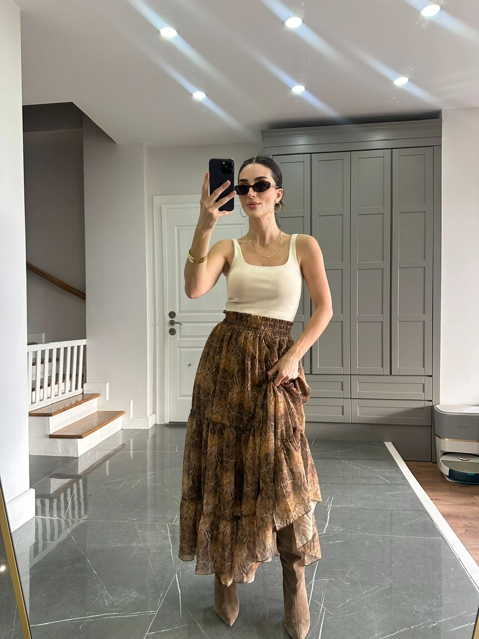 Şifon Beli Lastikli Etek