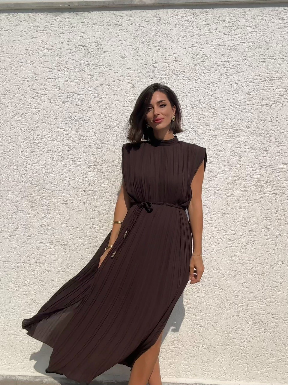 Piliseli Yandan Yırtmaçlı Elbise
