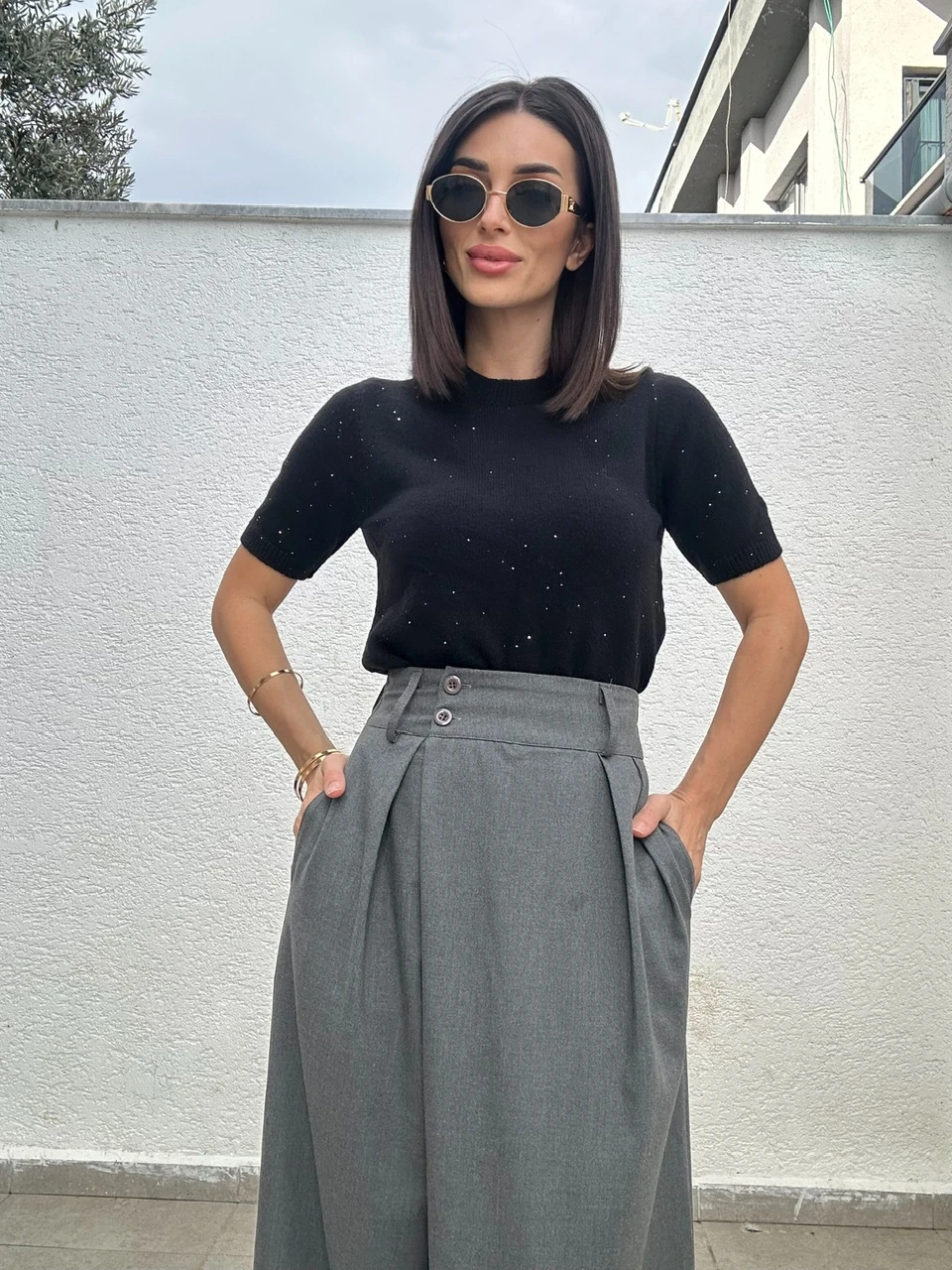 Mini Pullu Yumoş Kısa Kol Triko