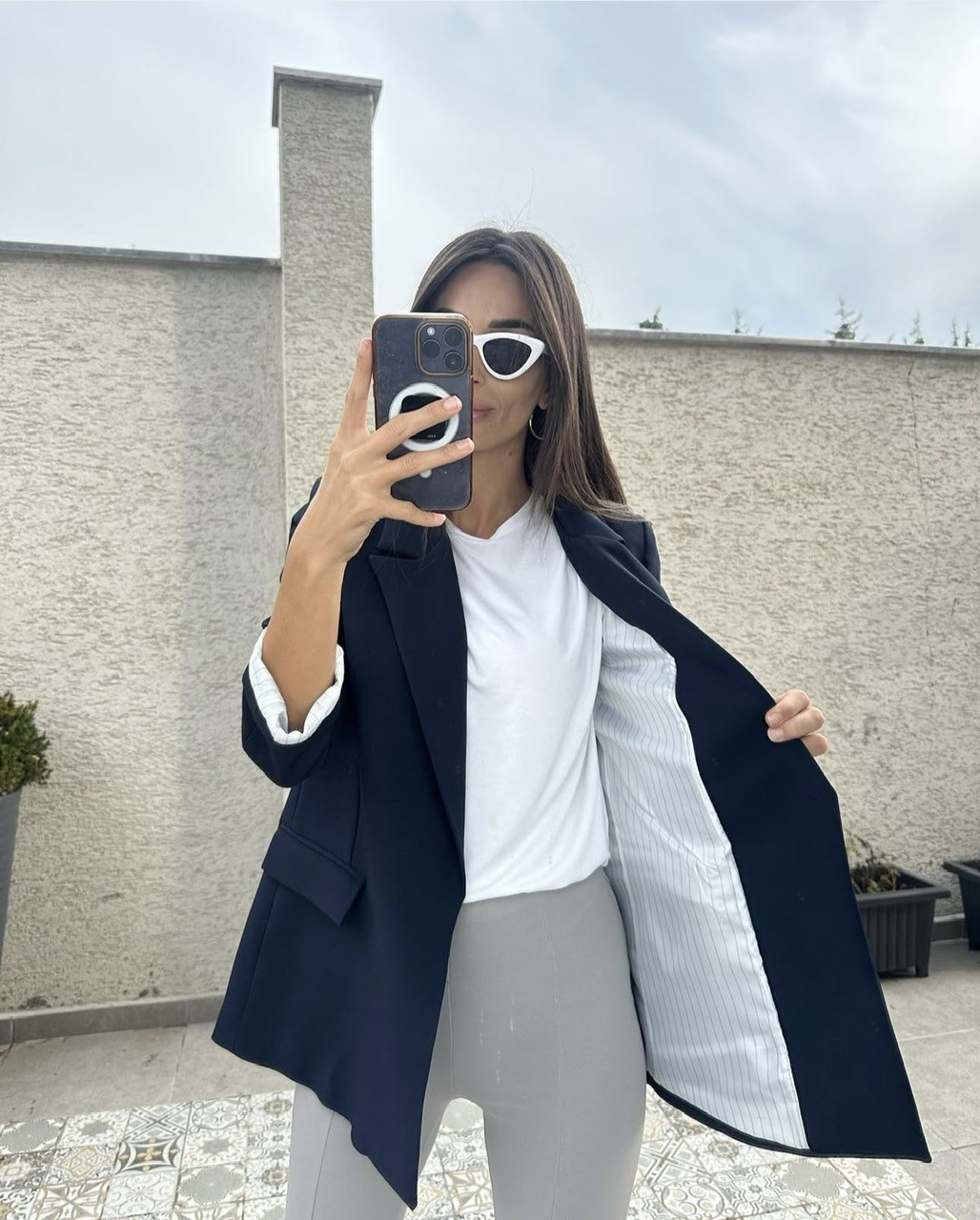 Çizgili Astarlı Ceket Lacivert
