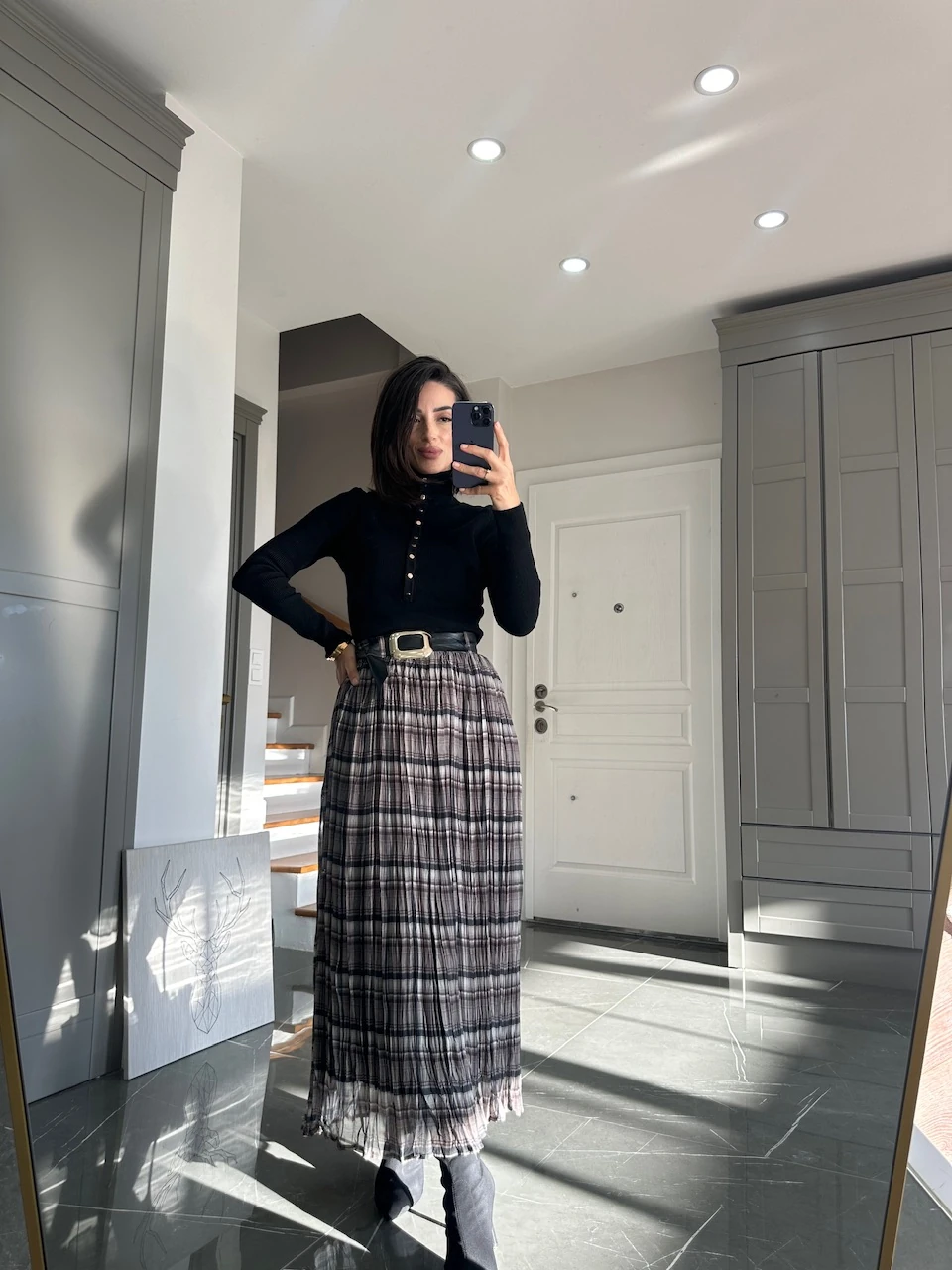 Ekose Desen Kraşlı  Etek 