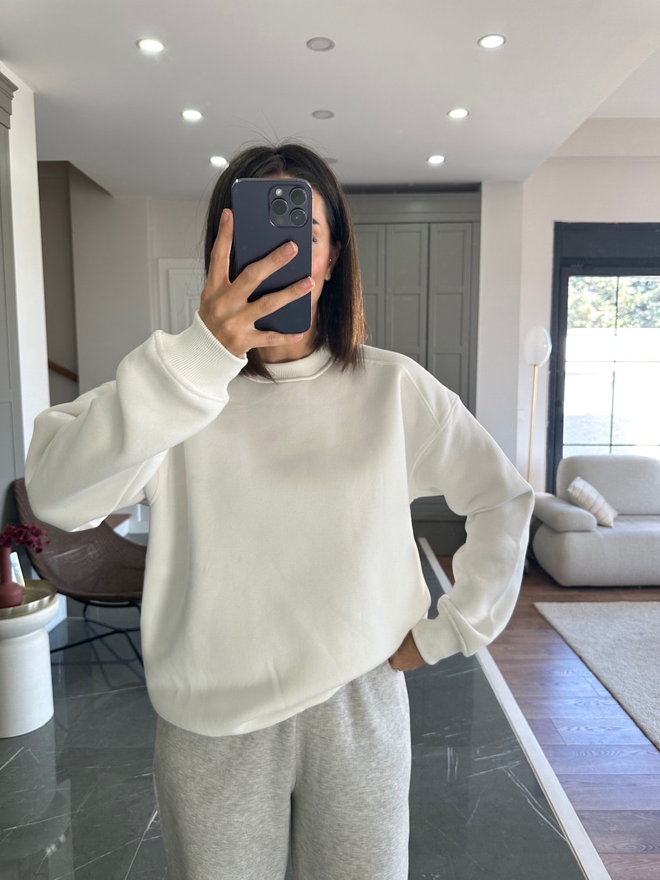 Venüs Şardonlu Sweat - Beyaz