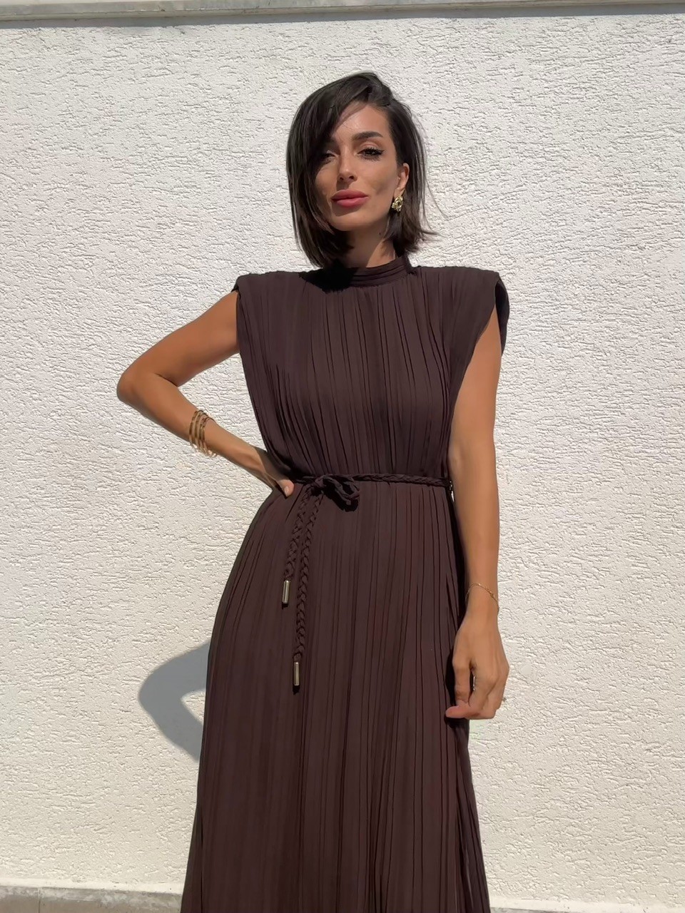 Piliseli Yandan Yırtmaçlı Elbise