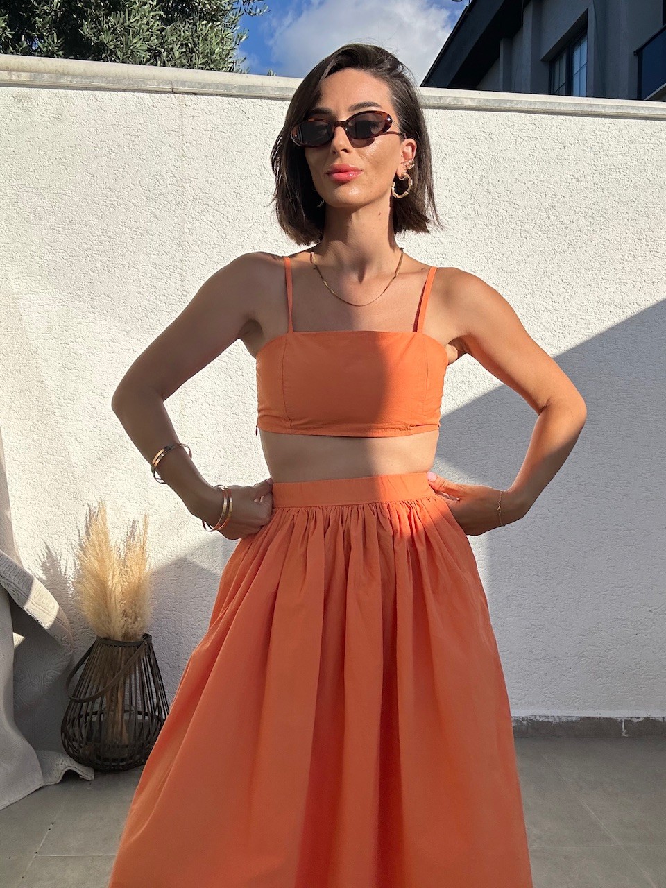 Poplin Kumaş Crop Etek Takım