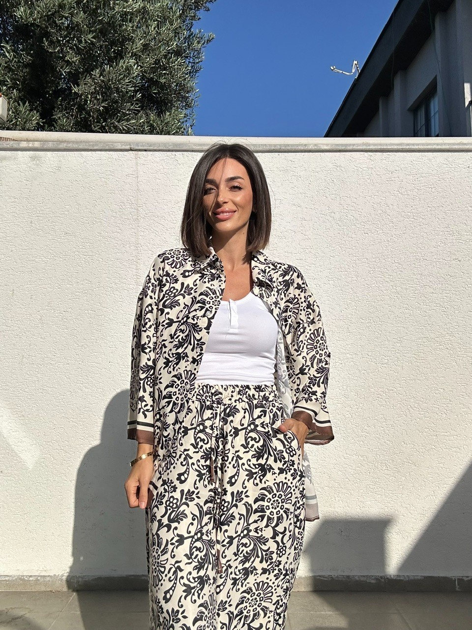 Zara Muadil Saten Takım - Siyah/Krem