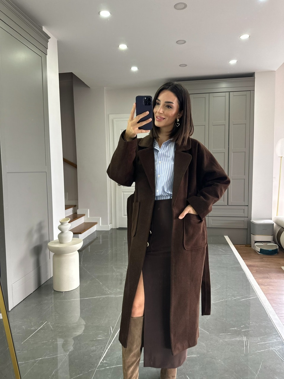 Kuşaklı Astarlı Kaşe Kaban