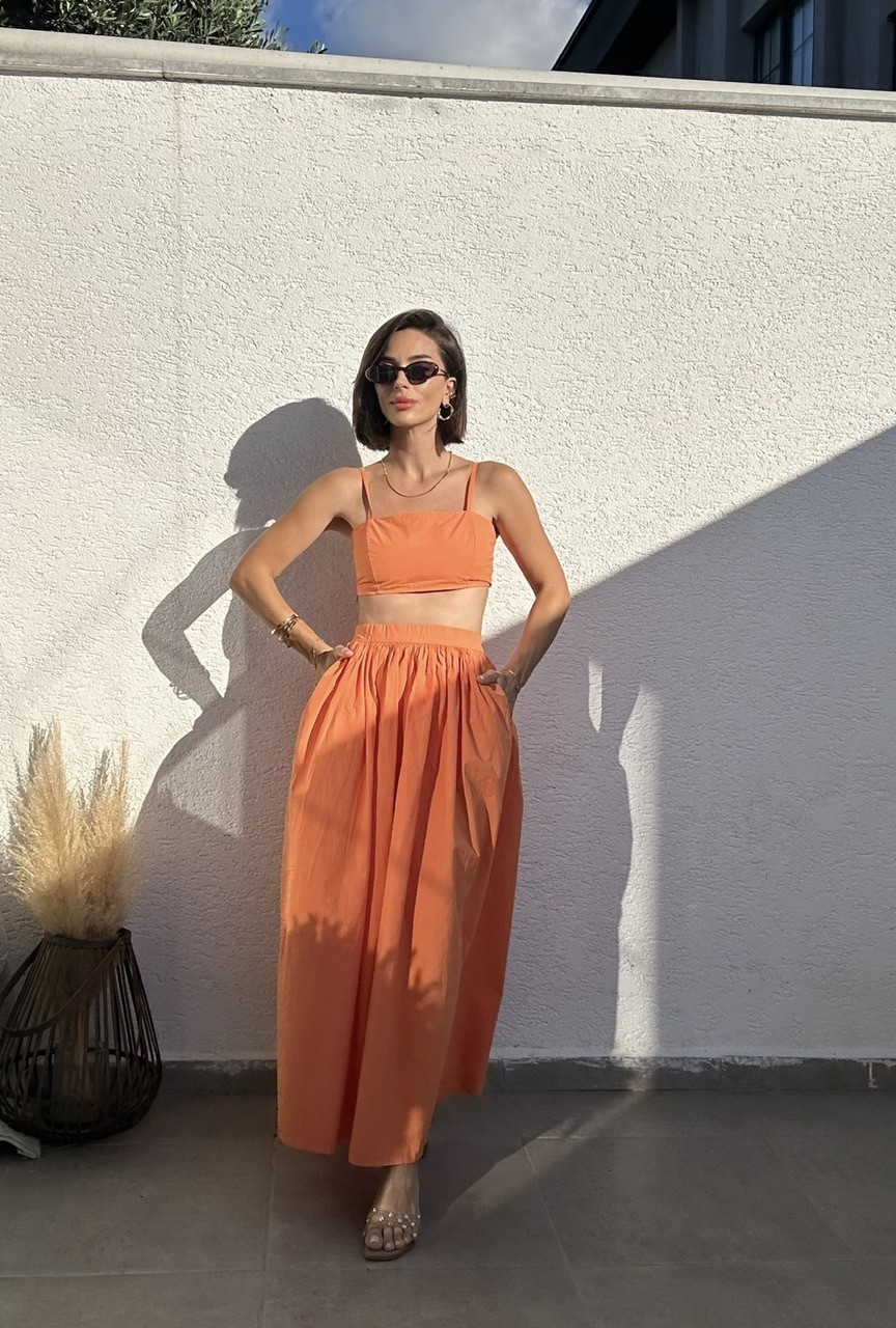 Poplin Kumaş Crop Etek Takım