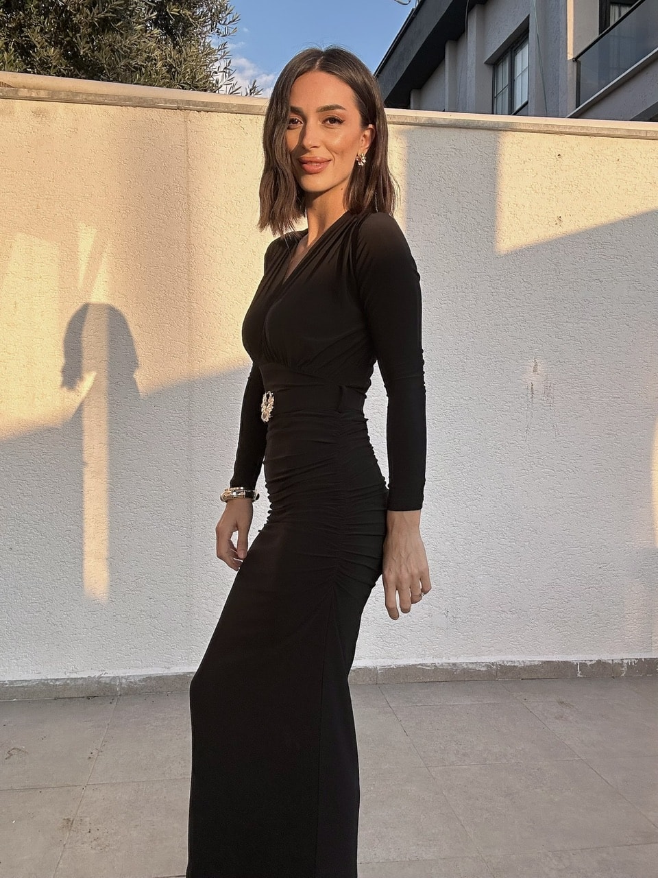 Sandy Kumaş Drapeli Elbise (ön sipariştir 10 ekim kargo çıkış tarihi)