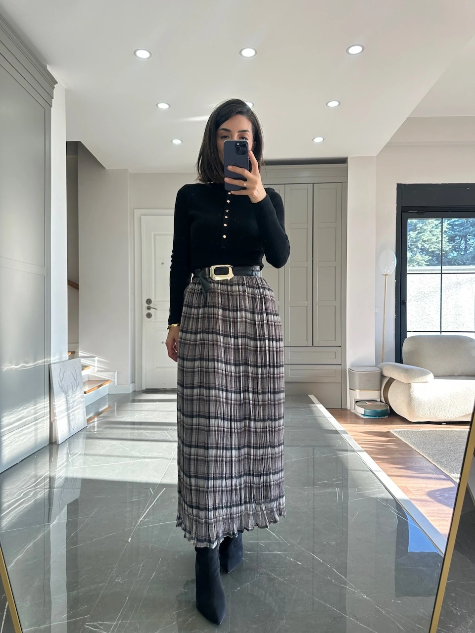 Ekose Desen Kraşlı  Etek 