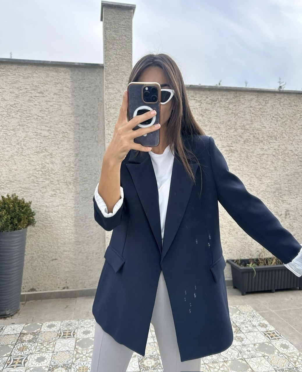 Çizgili Astarlı Ceket Lacivert