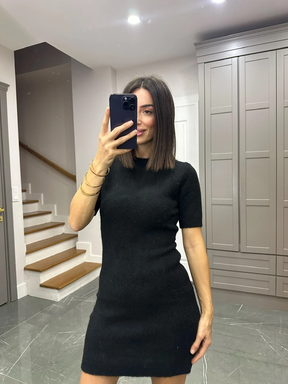 5097 Triko Elbise - Siyah