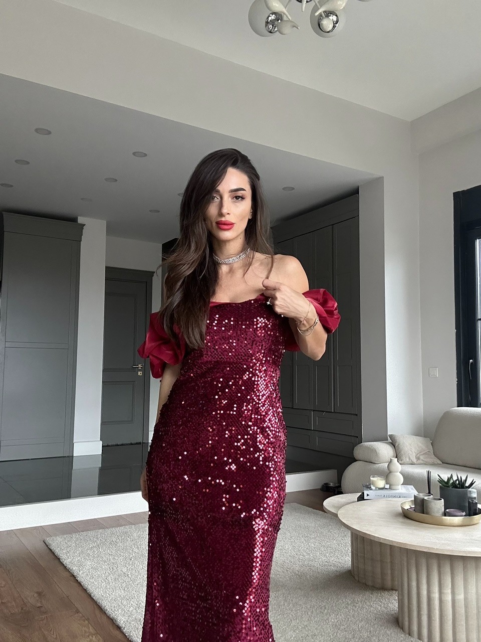 Kol Detaylı Payet Elbise Siyah 
