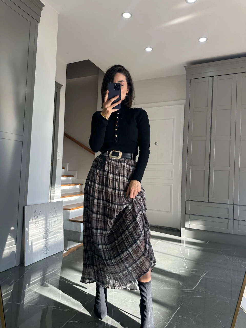 Ekose Desen Kraşlı  Etek 