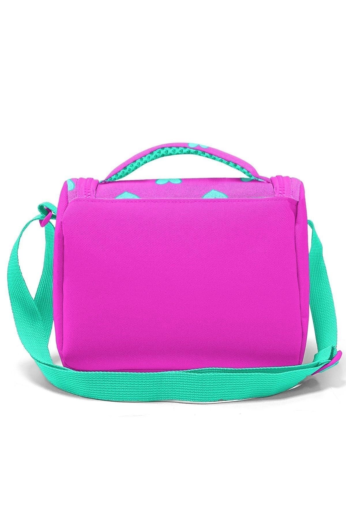 Kids Neon Pembe Su Yeşili Kalp Desenli Thermo Beslenme Çantası 11806