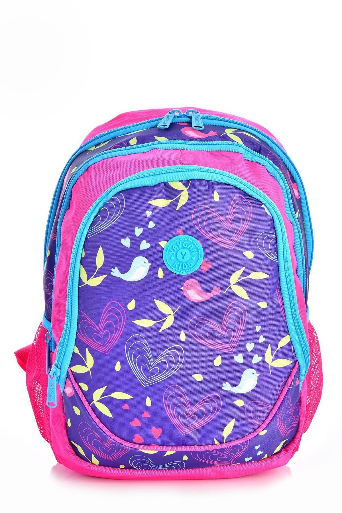 Kids 14368 Kalp Ve Kuş Desenli Okul Sırt Çantası 3'lü Set