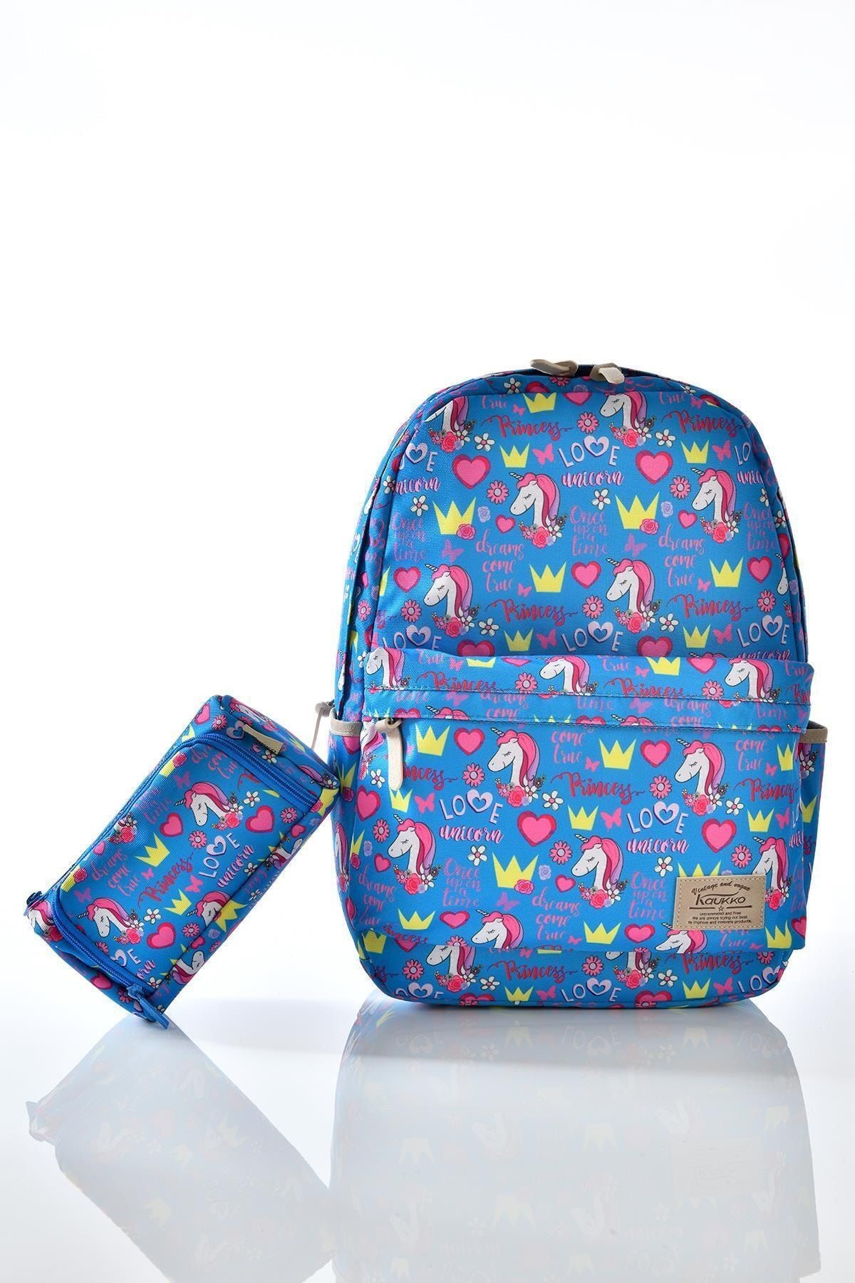 K1123 Unicorn Desenli Kalemlikli Set Okul Sırt Çantası